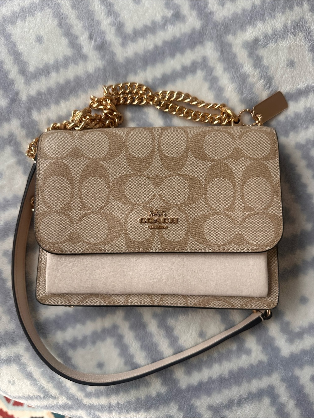 Coach Beige Signature Canvas and Chalk Leather Chain Crossbody